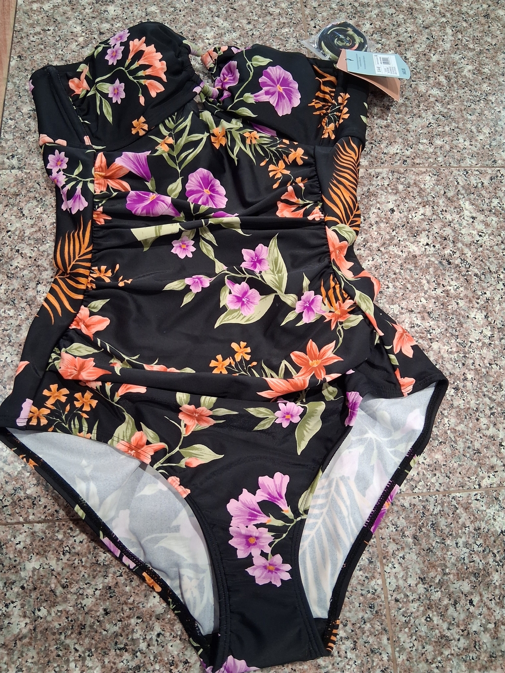 Floral Black Womens  One-Piece Swimsuit - Tropical Print.Size Small